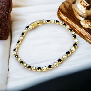 NWOT Faux Diamond Black and Gold Tennis Bracelet